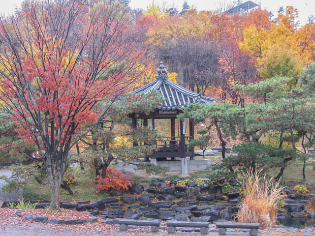 韓國首爾 南山谷 韓屋村 秋天漂亮紅黃景色