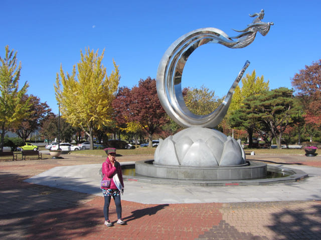 韓國慶州佛國寺駅前公園 秋天黃杏、紅葉景色