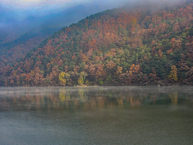 韓國丹陽 南漢江 秋天紅葉景色