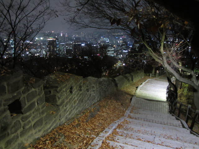 韓國首爾 南山公園 晚上的首爾城郭路