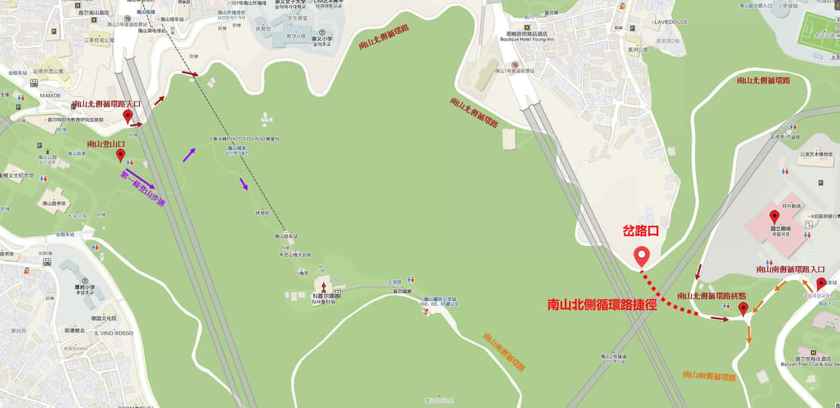 南山公園南山北側循環路 岔路口捷徑